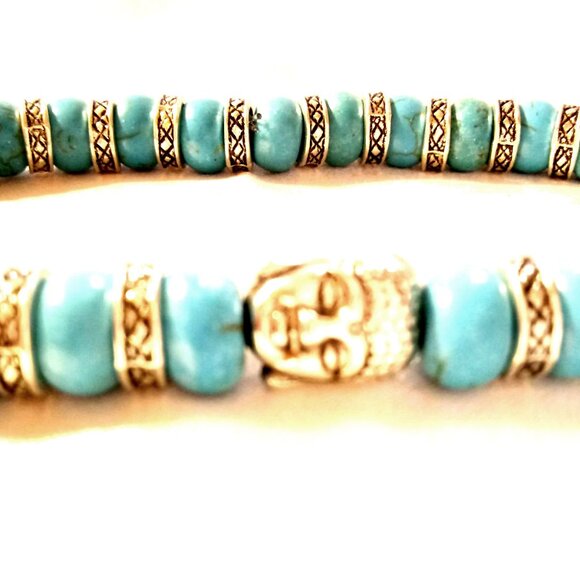 Silver Buddha Genuine Turquoise Bracelet - Picture 3 of 8